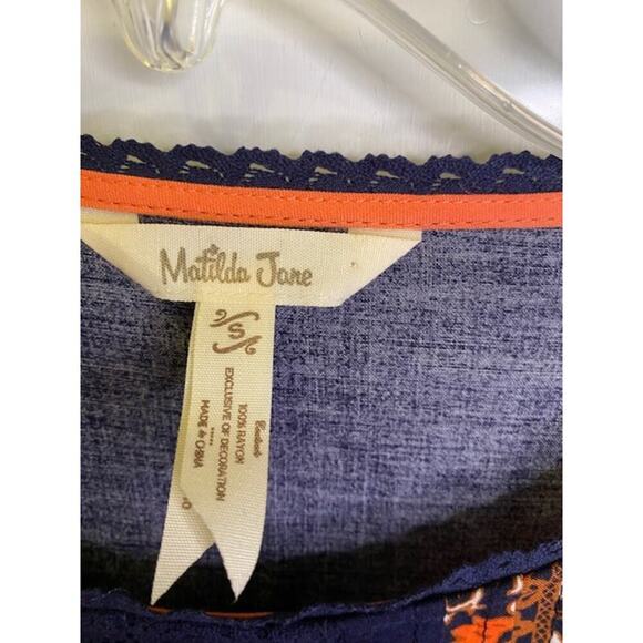 Matilda Jane FLORET Women's Top Floral Woven Lace Trim Tunic Orange Navy Size S - Picture 5 of 7